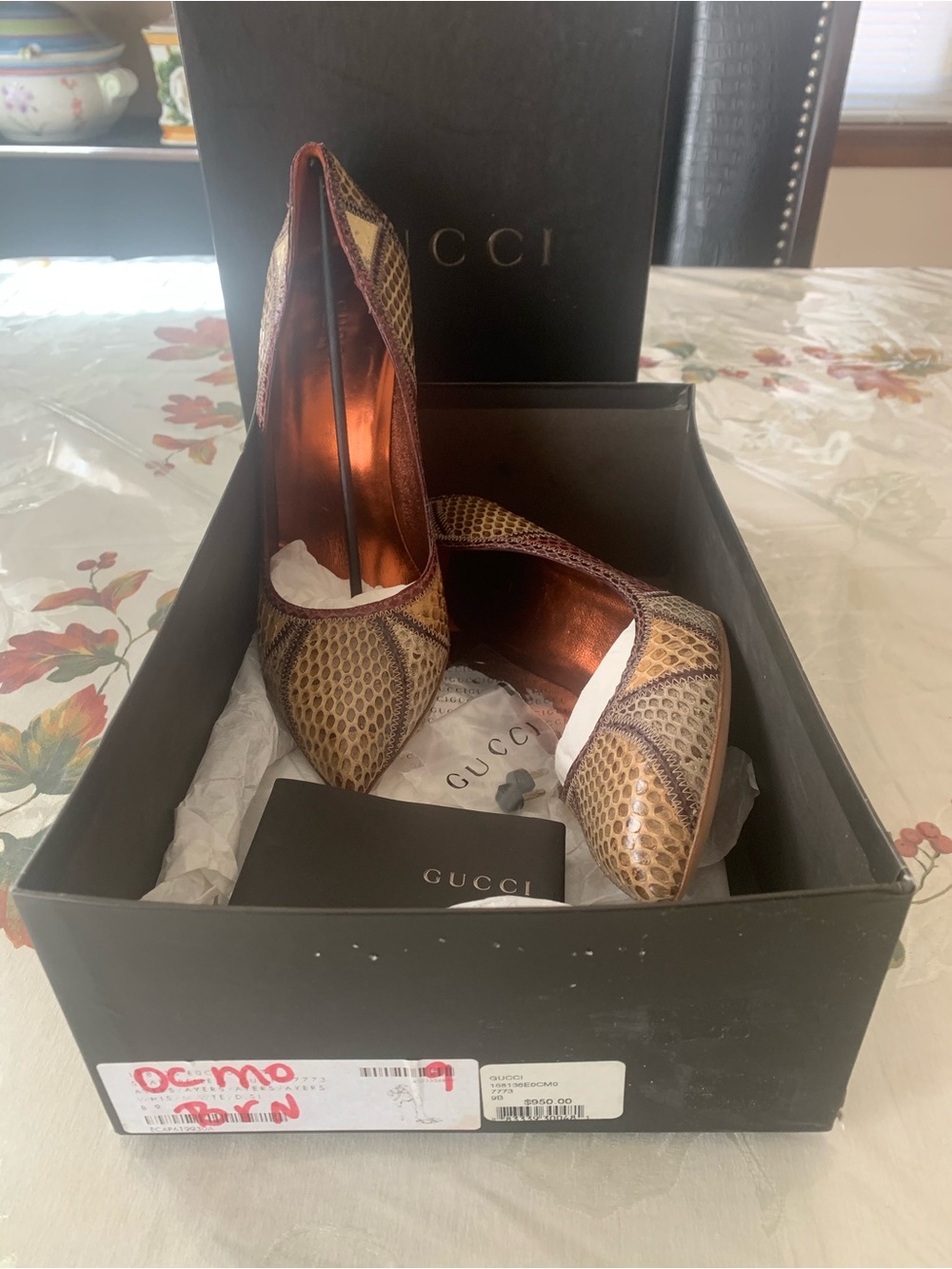 Gucci Multicolor Snakeskin Pointed-Toe Pumps in Brown, Tan & Burgundy 3.5 inch - Picture 4 of 4